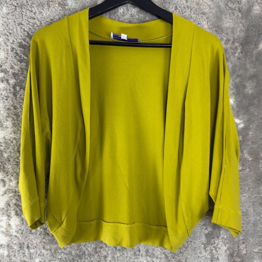 Donna Degnan Size L‎ Minimalist Open Front Cardigan Sweater Yellow Green